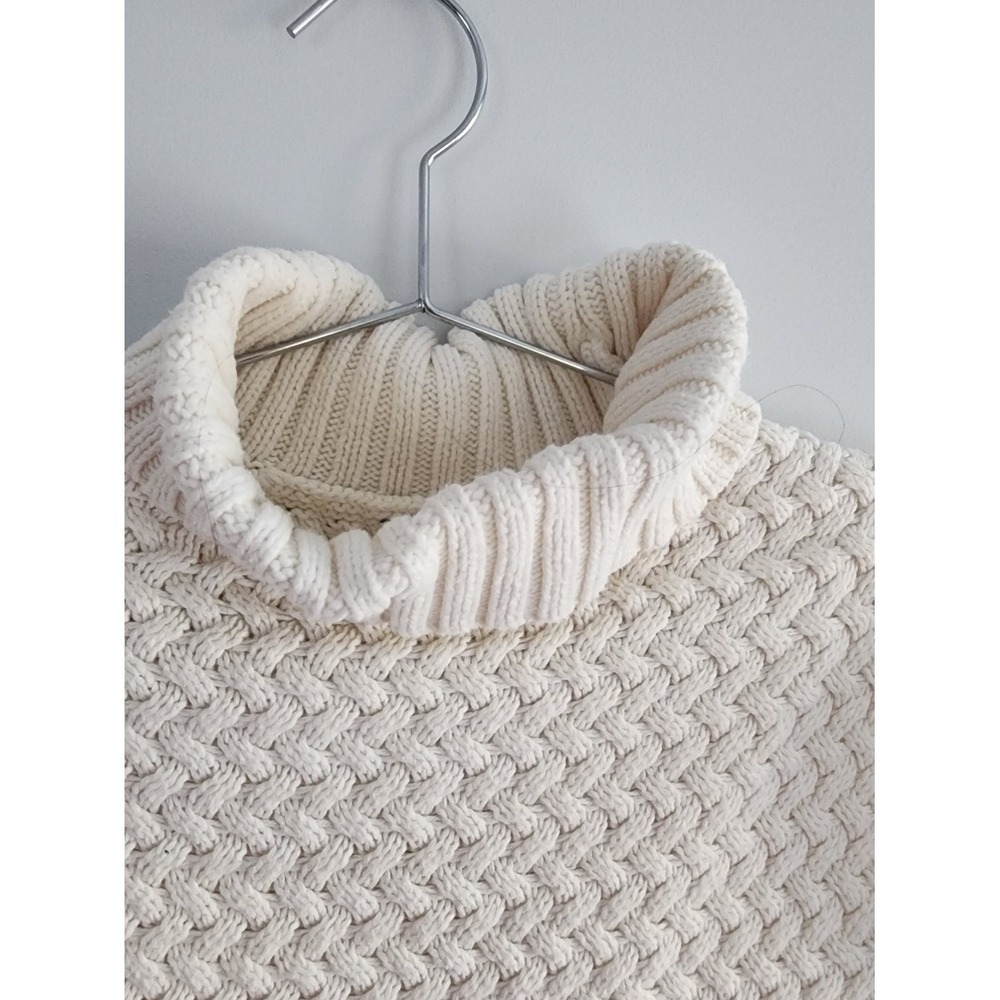 Aspen Kids Poncho Kids Size M 5-6 Cream Leopard Trim Faux Fur Cable Knit Cozy - Picture 3 of 10